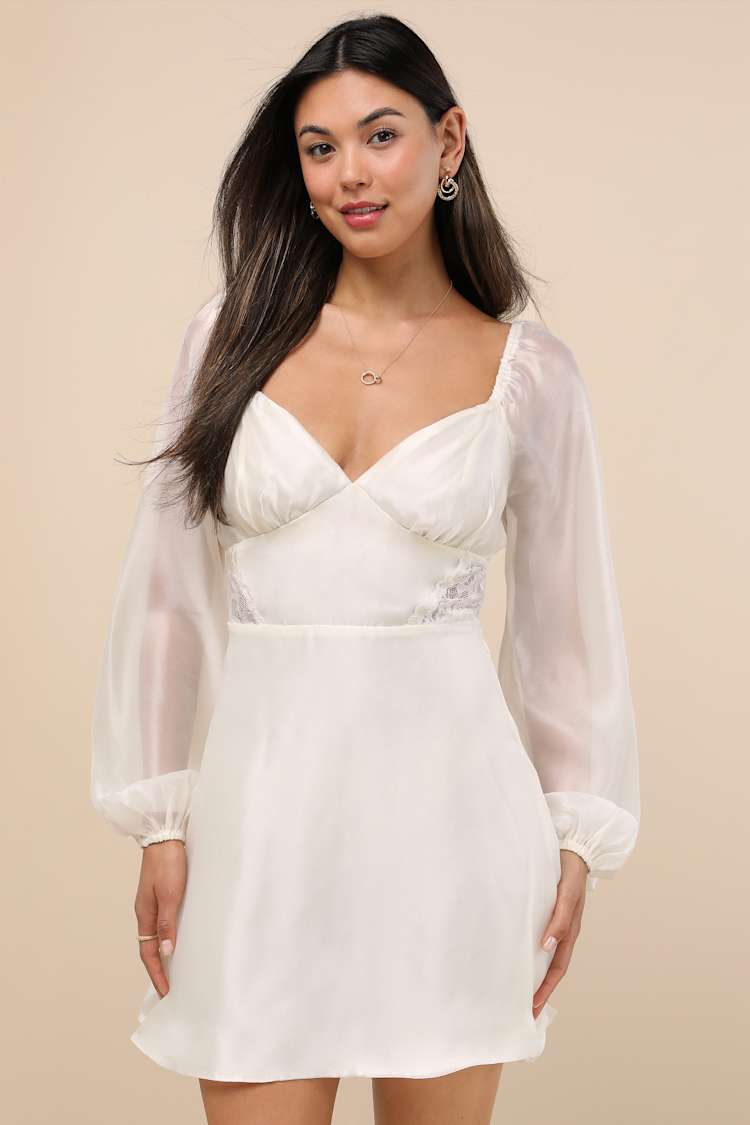 Medora Ivory Long Sleeve Lace-Up Mini Dress