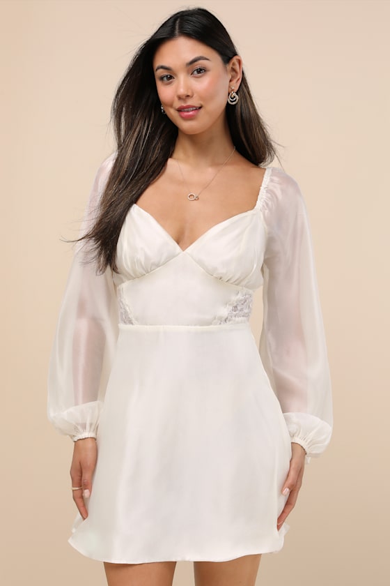 Medora Ivory Long Sleeve Lace-Up Mini Dress 4