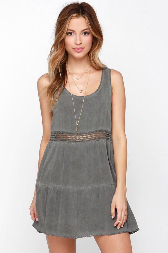 Cute Grey Dress Sleeveless Dress Babydoll Dress 40.00 Lulus
