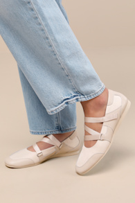 Hillary Off White Leather Strappy Flats 1