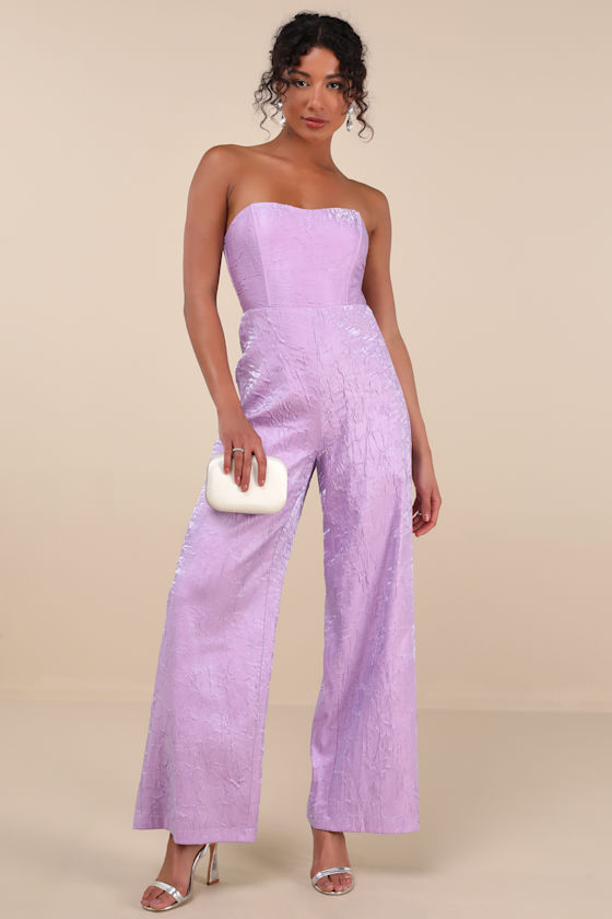 Lulus Ciela Lavender Textured Strapless Wide-leg Jumpsuit