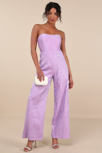 Ciela Lavender Textured Strapless Wide-Leg Jumpsuit 1