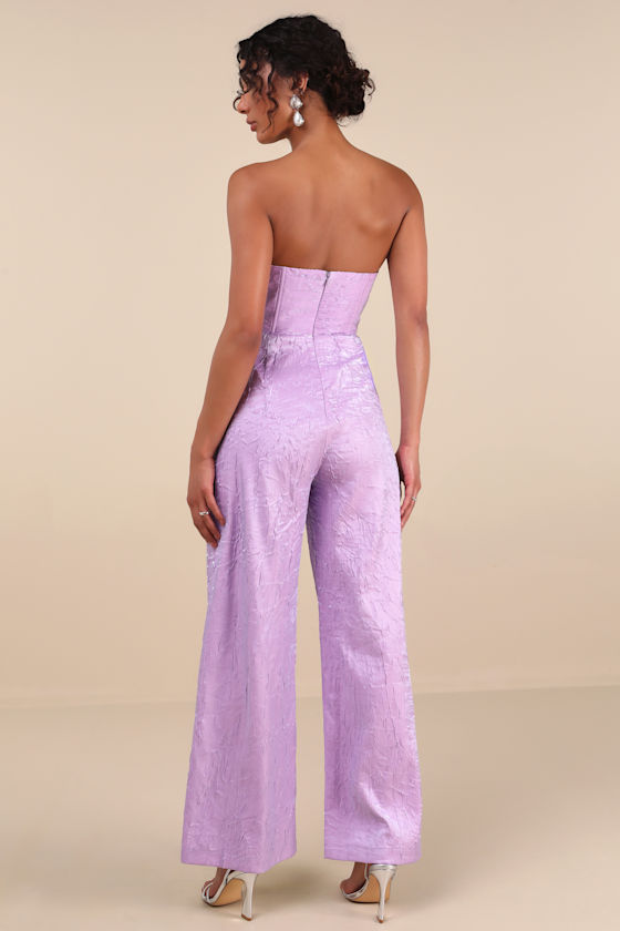 Lulus Ciela Lavender Textured Strapless Wide-leg Jumpsuit