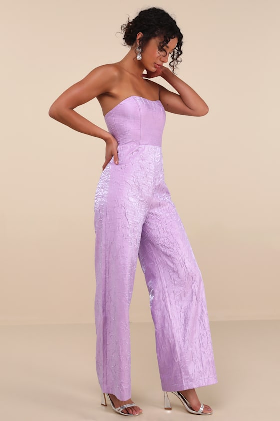 Lulus Ciela Lavender Textured Strapless Wide-leg Jumpsuit