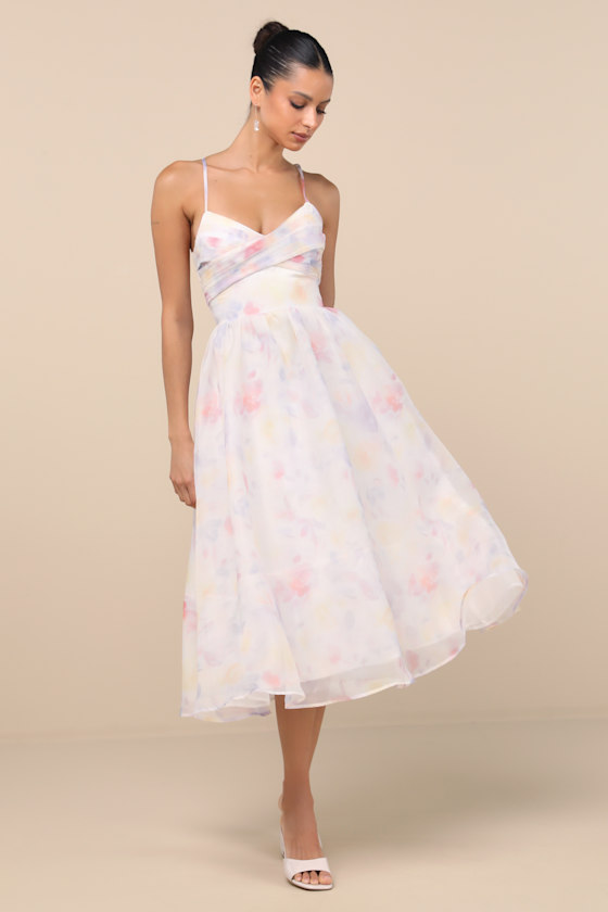 Claudina White Multi Pleated Lace-Up Midi Dress 1