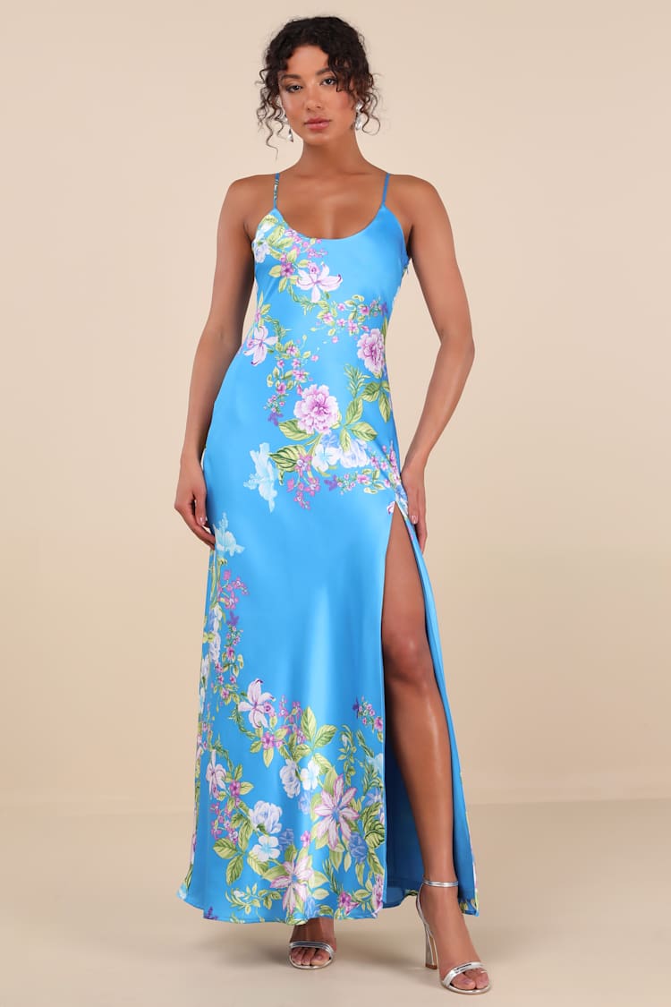chinese dress ladies Rihoas Floral Bohemian Slip Maxi Dress Women's, Blue / XL main image 1