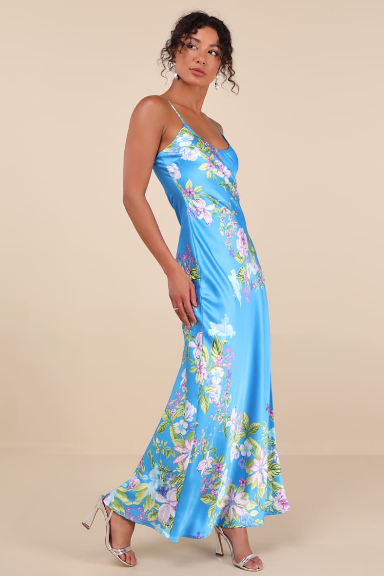 Donna Blue Floral Sleeveless Slip Maxi Dress