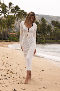 Wikolia Ivory Crochet O-Ring Midi Swim Cover-Up