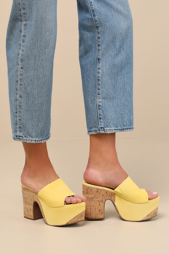 Schutz Dalle Wave - Yellow Suede Sandals - Platform Slide