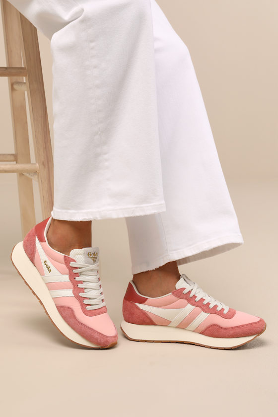 Arizona Pale Pink and Off White Suede Lace-Up Sneakers 1