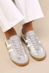 Torpedo Glimmer Silver and Off White Leather Lace-Up Sneakers 1