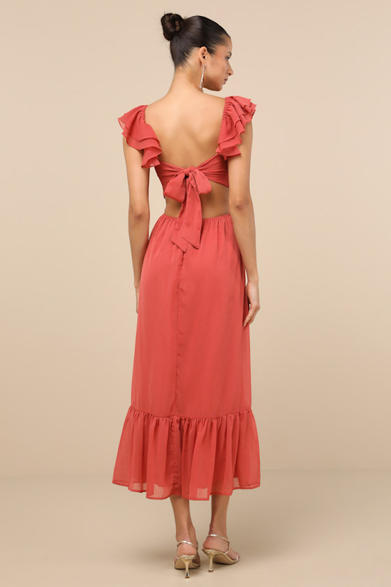 Shop Lulus Mio Rusty Rose Pleated Tie-back Midi Dress