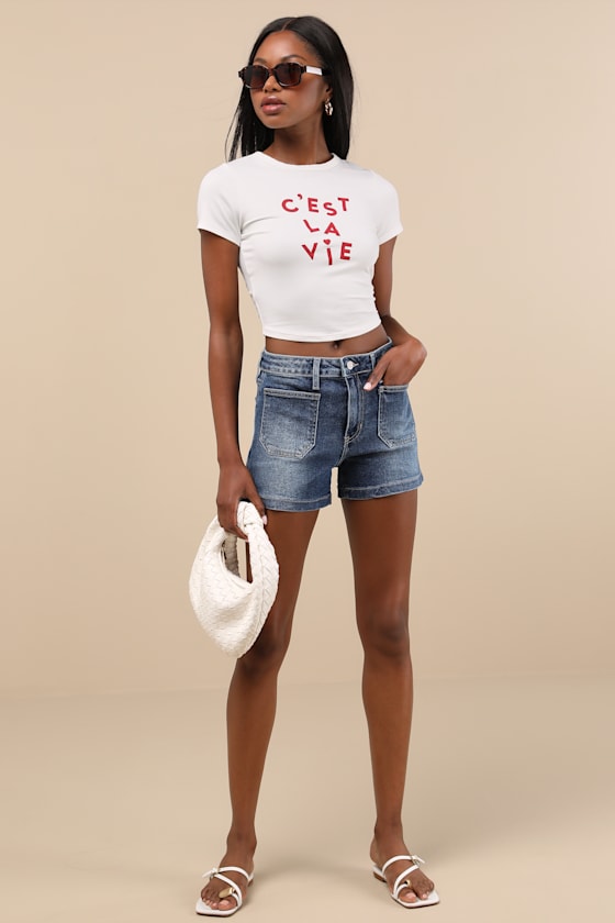 JBD JOLIE MEDIUM WASH DENIM HIGH-RISE SAILOR SHORTS 