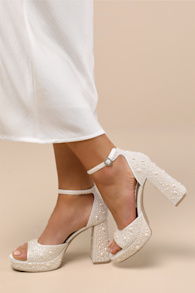 Pandro Pearl True White Satin Platform High Heel Sandals 1