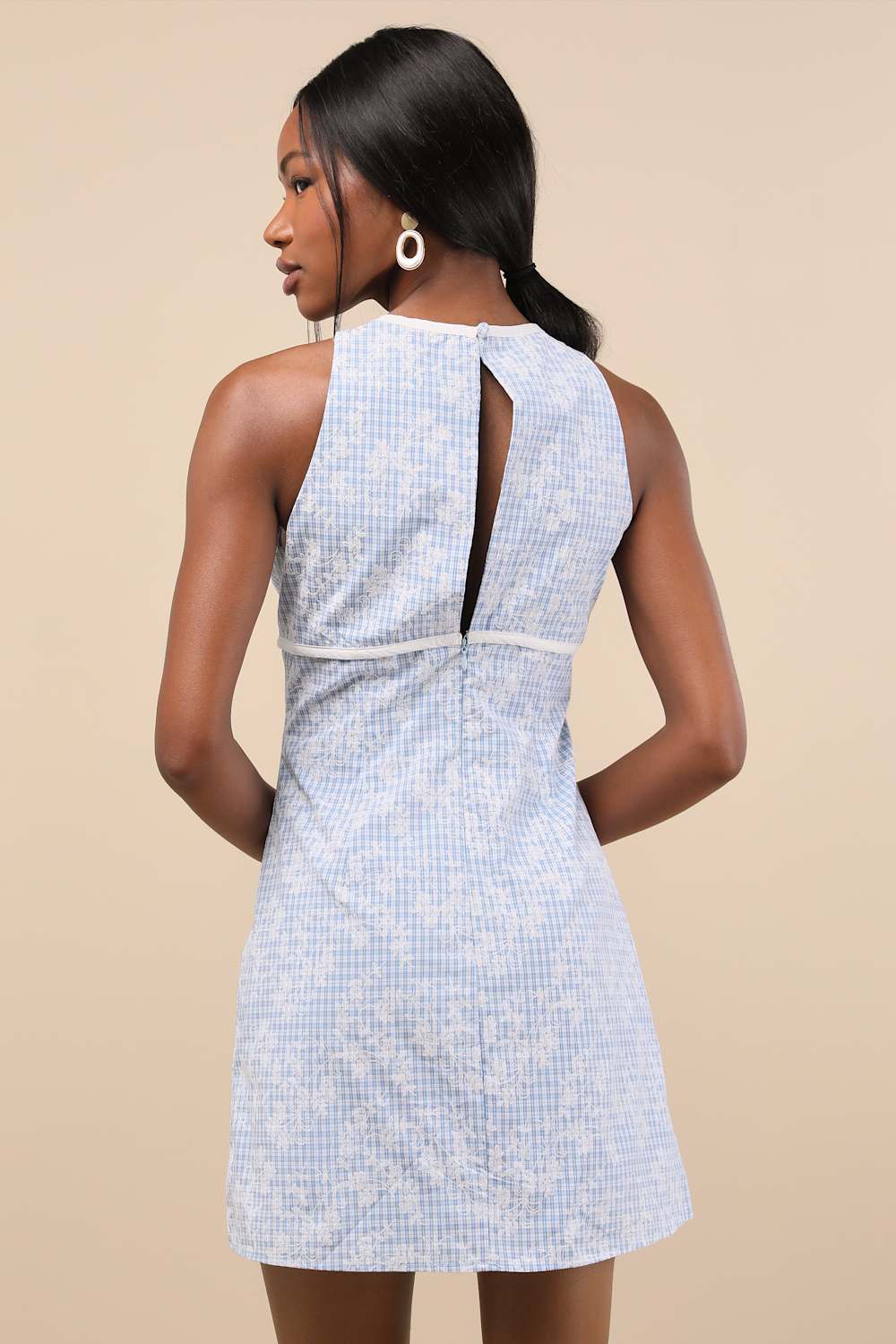 Berendina Blue Gingham Embroidered Mini Dress