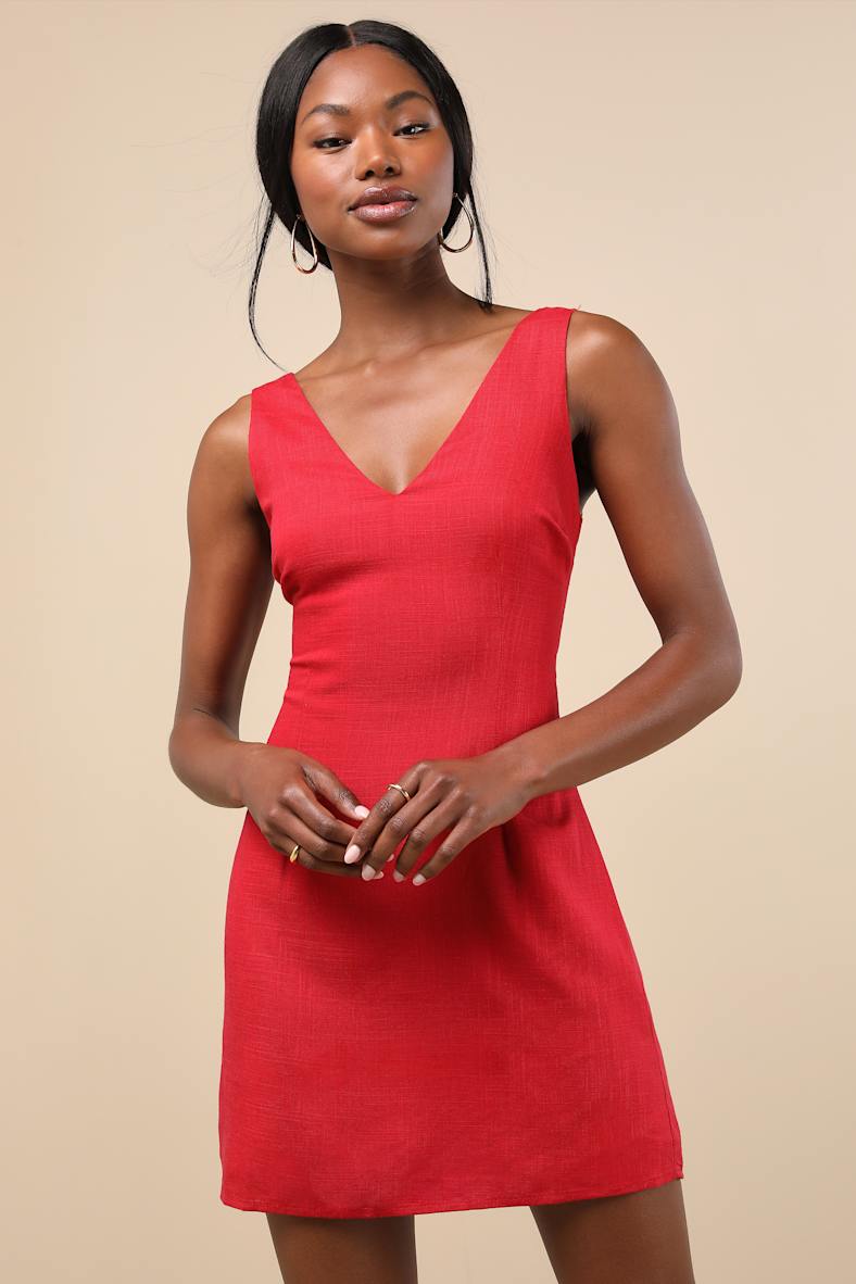 Packing for Positano Red Linen Sleeveless Mini Dress