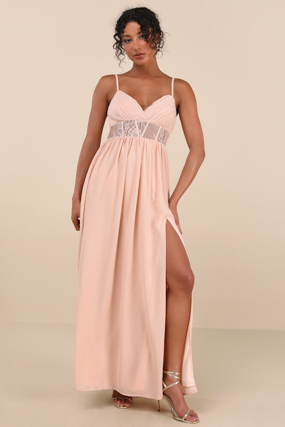 Lulus Kaylin Blush Pleated Lace Maxi Dress