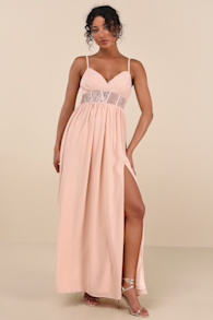 Kaylin Blush Pleated Lace Maxi Dress 1