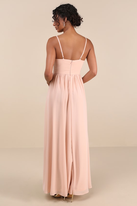 Kaylin Blush Pleated Lace Maxi Dress 2