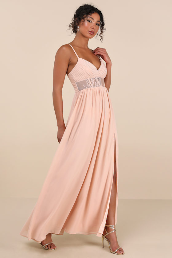 Lulus Kaylin Blush Pleated Lace Maxi Dress