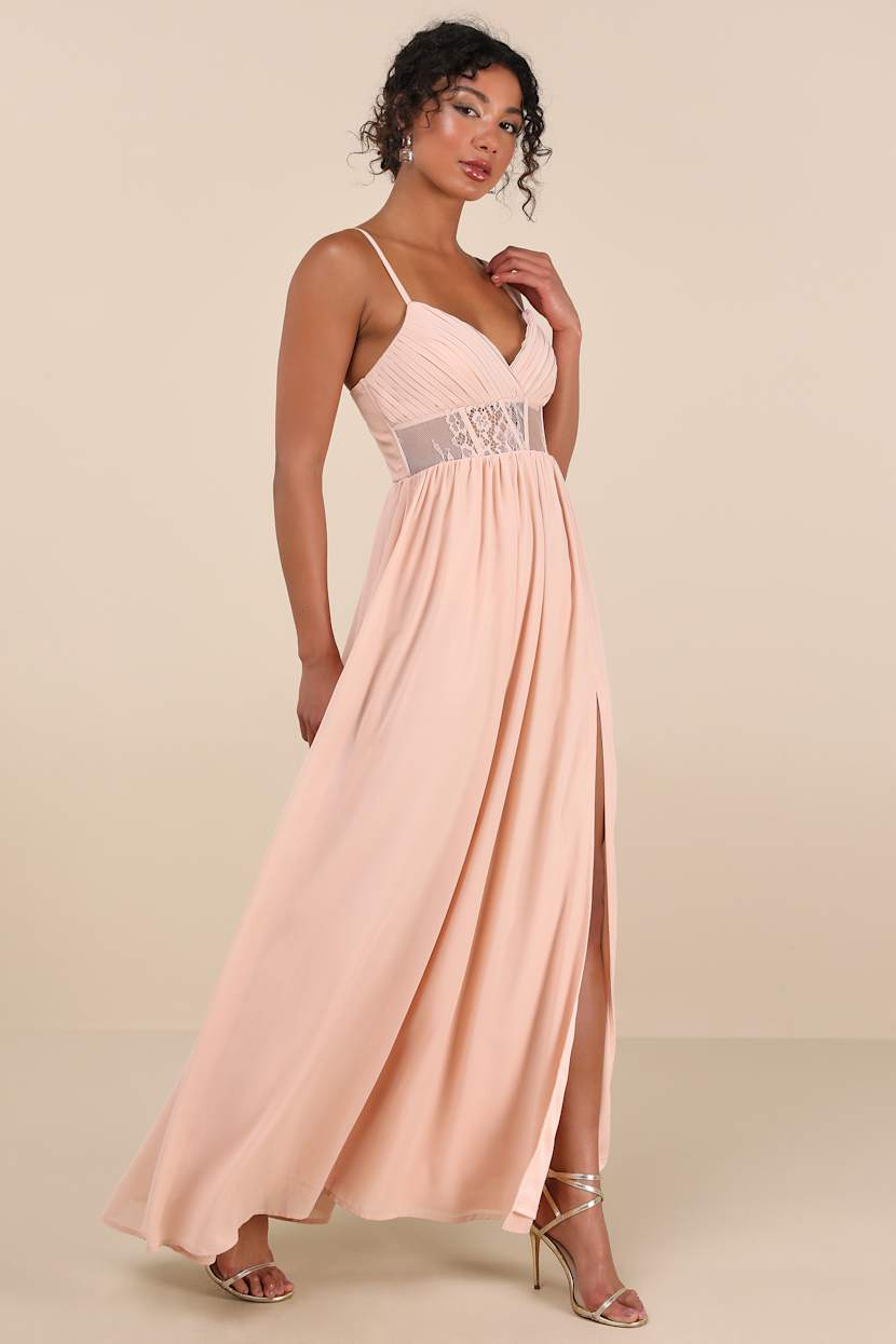 pleated lace maxi dress Lulus | Pink Kaylin Blush Pleated Lace Maxi Dress | Womens | Medium (Available in XS, S, L, XL)