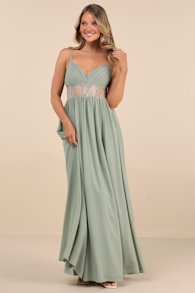 Kaylin Sage Pleated Lace Maxi Dress