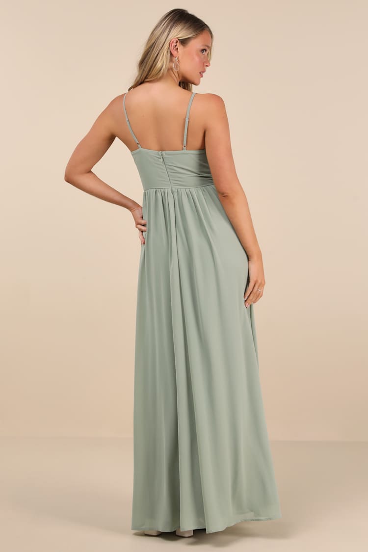 Kaylin Sage Pleated Lace Maxi Dress