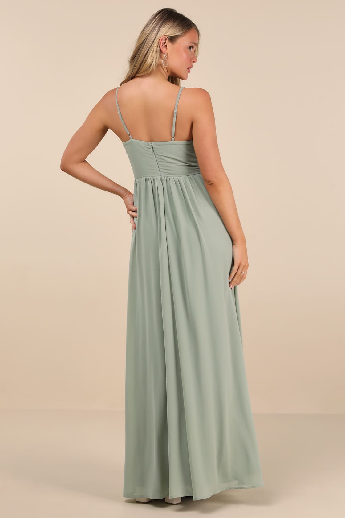 Kaylin Sage Pleated Lace Maxi Dress