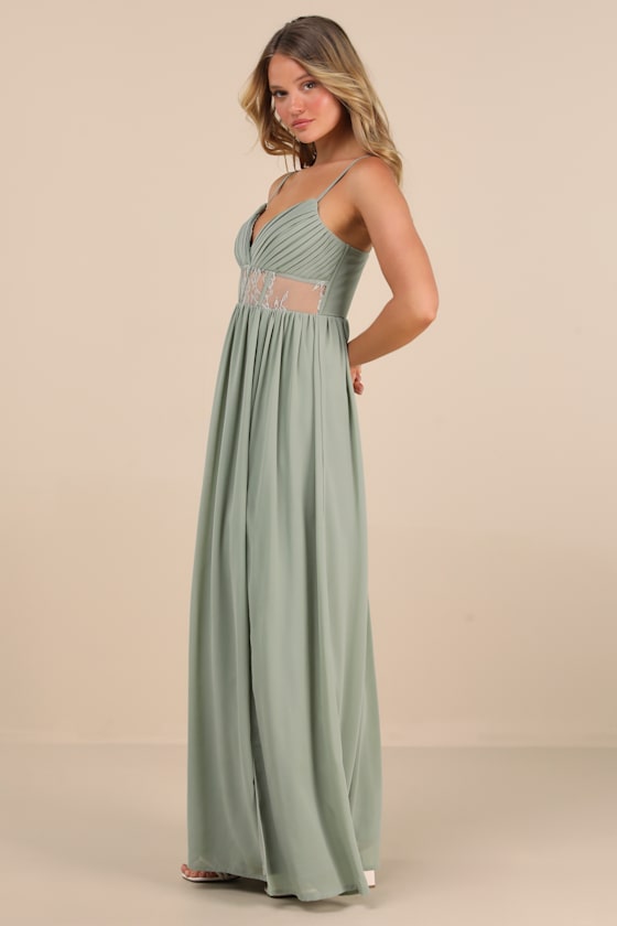Lulus Kaylin Sage Pleated Lace Maxi Dress In Multi