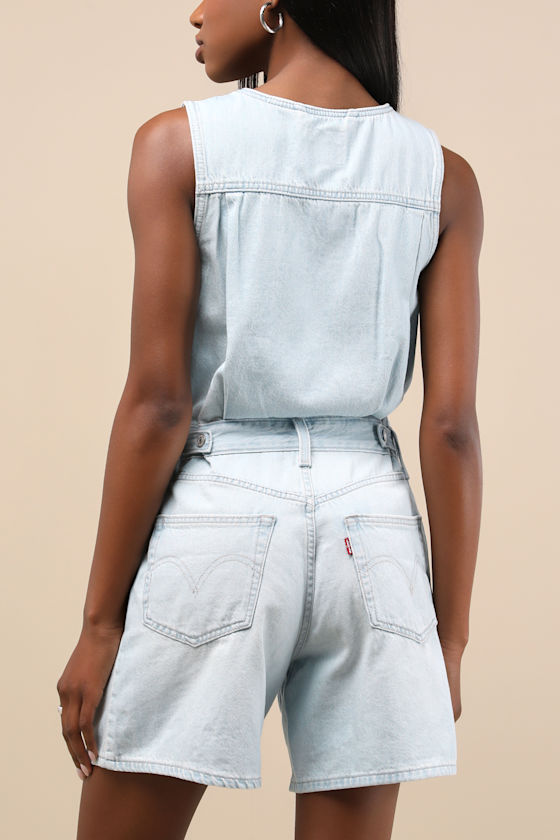 Vest Light Wash Button-Front Denim Romper 2
