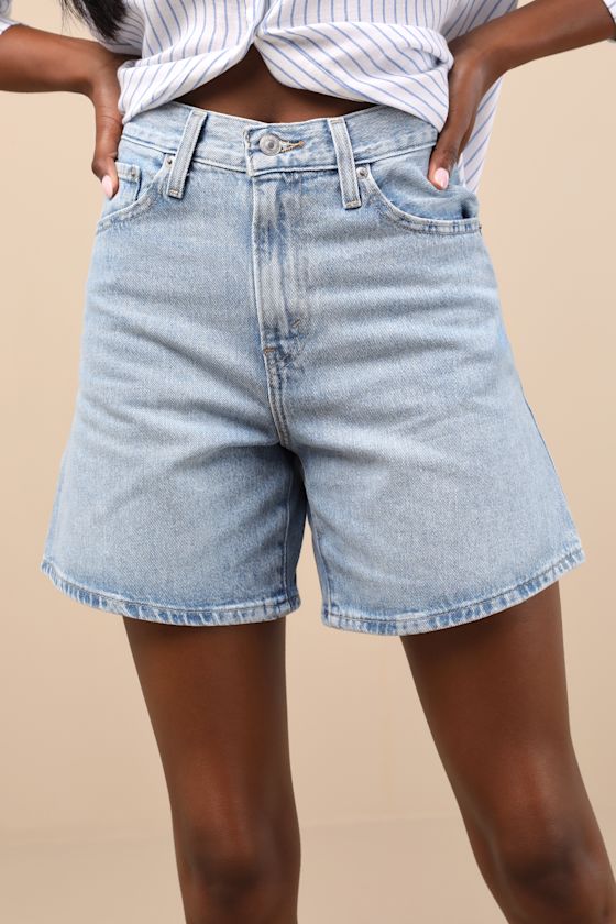 Baggy Light Wash Denim High-Rise Long Shorts 2
