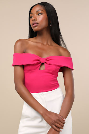 Wylah Hot Pink Off-the-Shoulder Cutout Bodysuit 1