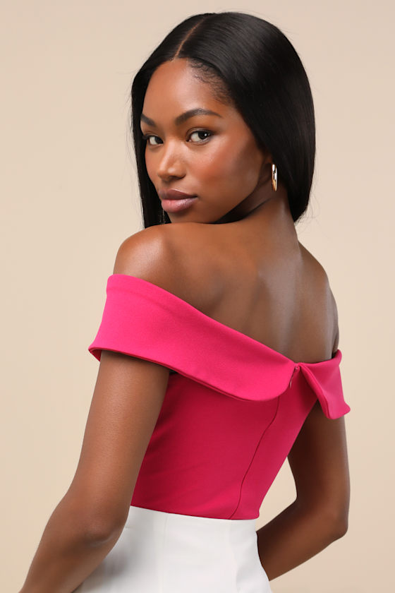 Lulus Wylah Hot Pink Off-the-shoulder Cutout Bodysuit
