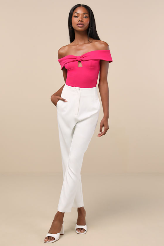 Lulus Wylah Hot Pink Off-the-shoulder Cutout Bodysuit