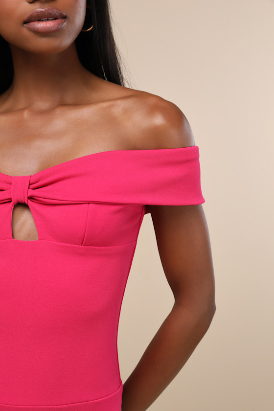 Lulus Wylah Hot Pink Off-the-shoulder Cutout Bodysuit