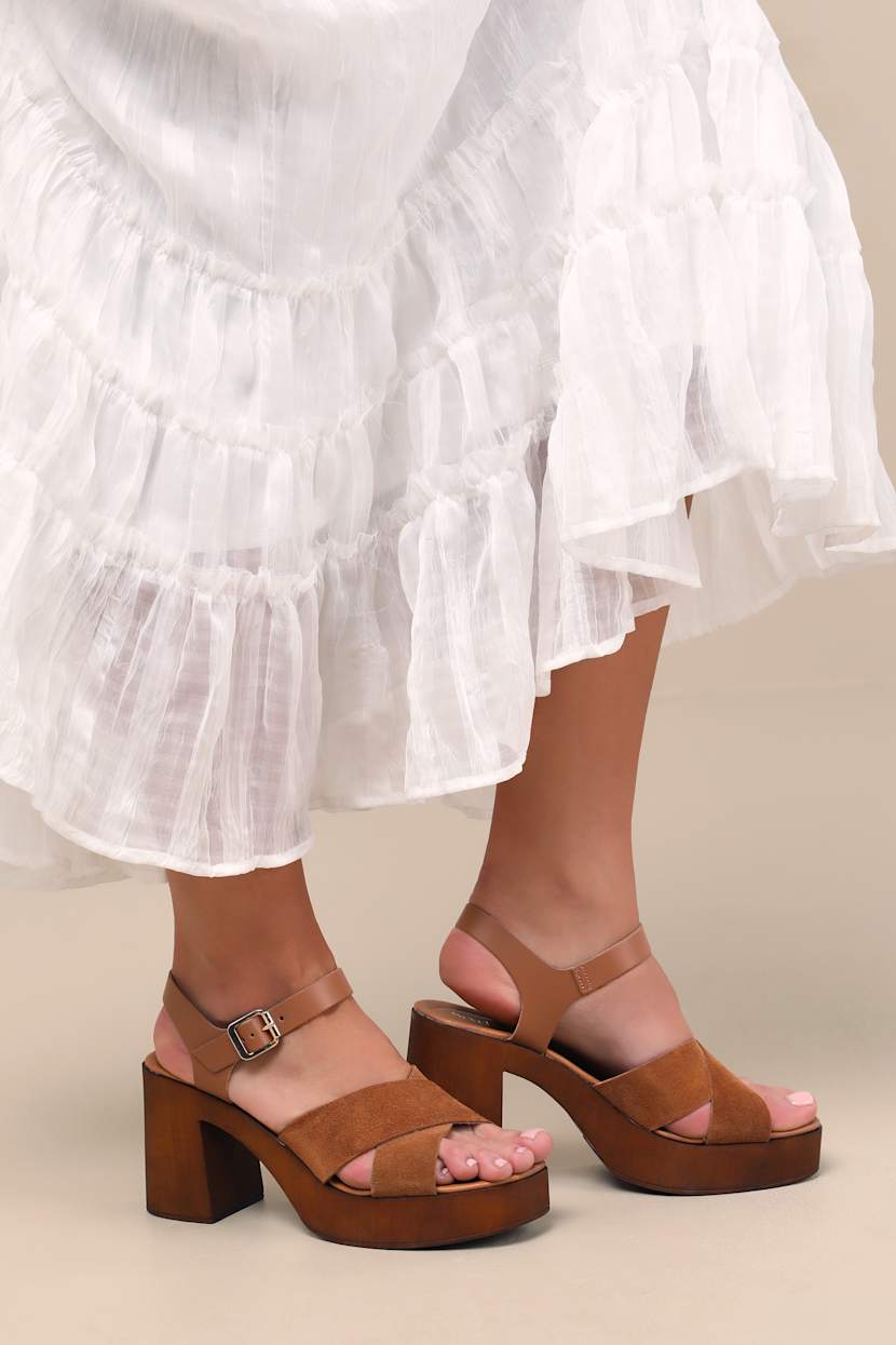 Paloma Brown Suede Leather Platform High Heel Sandals