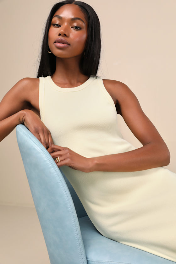 Lulus Majorly Trendy Light Yellow Ribbed Bodycon Midi Dress