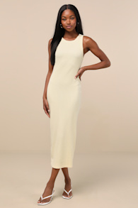 Majorly Trendy Yellow Ribbed Bodycon Midi Dress 2