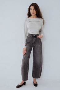 Gigi Washed Black High-Rise Barrel Jeans