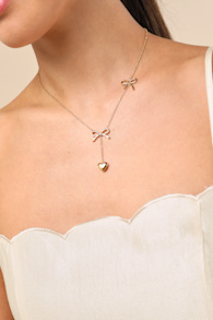 Elsy Gold Bow and Heart Drop Necklace 1