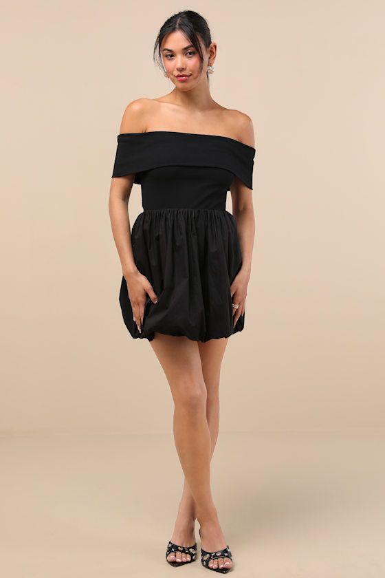 Lulus Launi Black Mixed Media Off-the-shoulder Mini Dress
