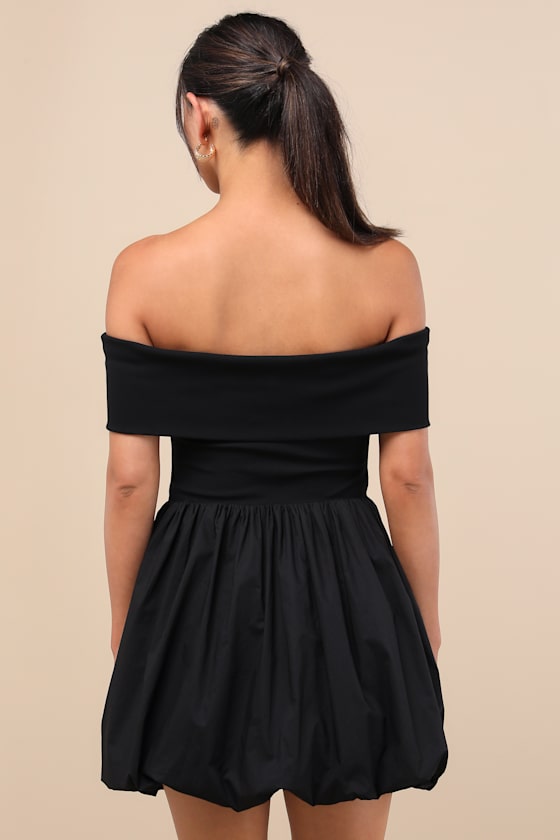 Lulus Launi Black Mixed Media Off-the-shoulder Mini Dress