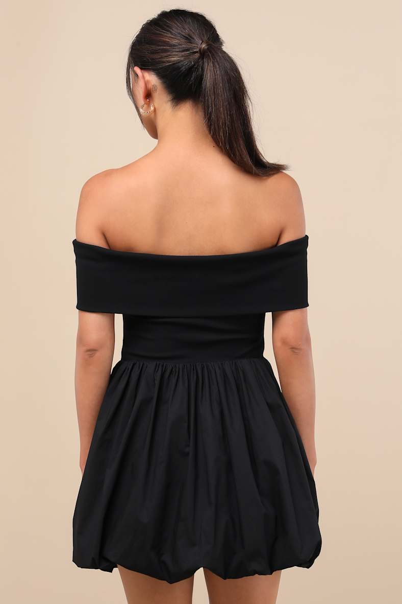 Launi Black Mixed Media Off-the-Shoulder Mini Dress