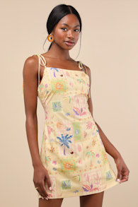 Harmonia Yellow Tropical Print Tie-Strap Mini Dress 3