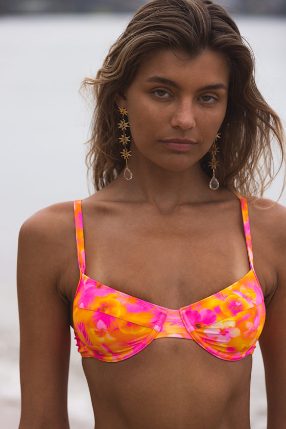Lucea Orange and Pink Floral Underwire Bikini Top 1