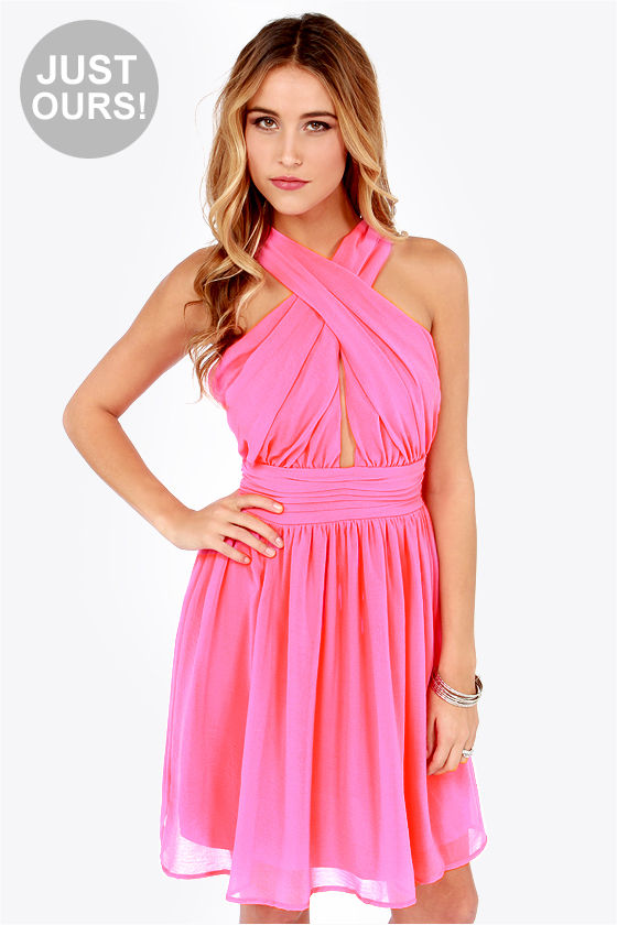 hot pink halter dress