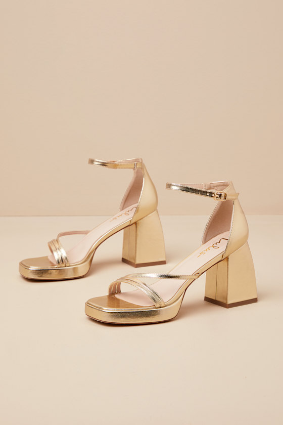 Lulus Antinea Gold Metallic Platform Ankle Strap High Heel Sandals In Gold