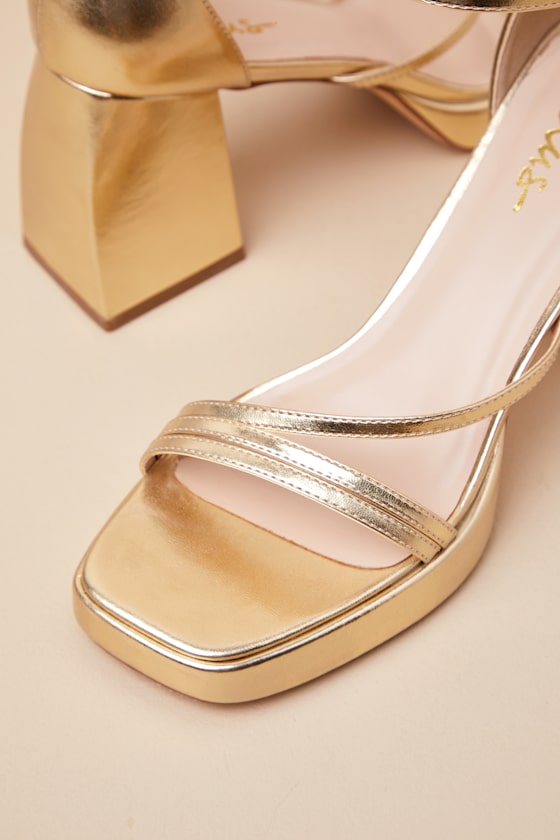 Lulus Antinea Gold Metallic Platform Ankle Strap High Heel Sandals In Gold