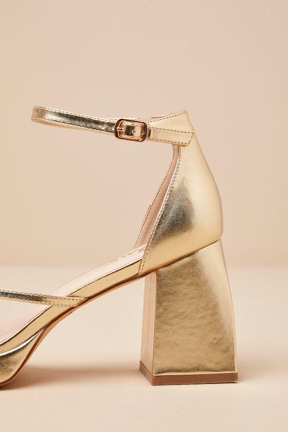 Lulus Antinea Gold Metallic Platform Ankle Strap High Heel Sandals In Gold