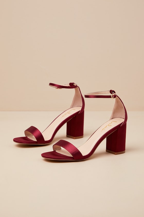 Lulus Arylee Sangria Satin Ankle Strap Heels In Red